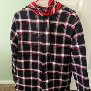 Plaid Button-Up Hoodie